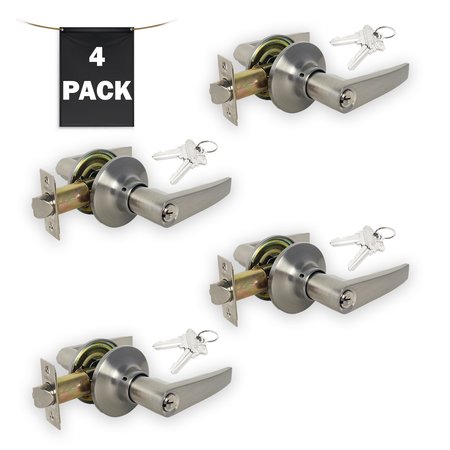 PREMIER LOCK Entry Door Lever Lock Set Set of 4, Keyed Alike, Satin Nickel, 4PK LEV02X-4